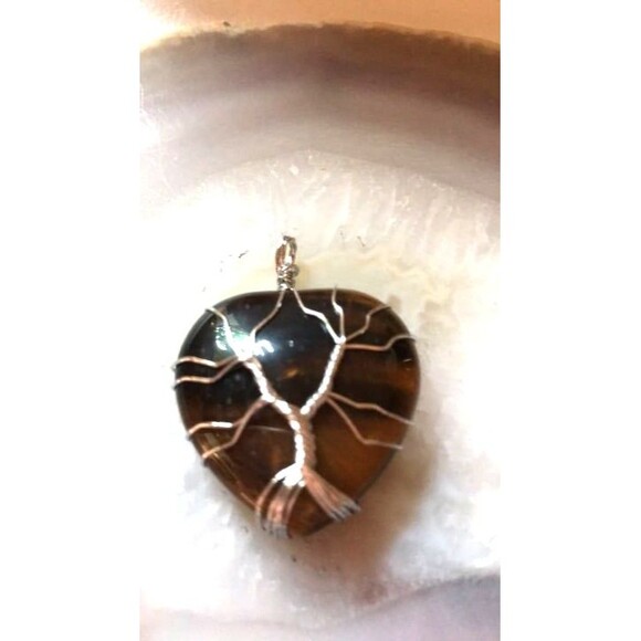 Tree of Life Heart Shaped Wrapped Stone Pendant - Picture 6 of 7